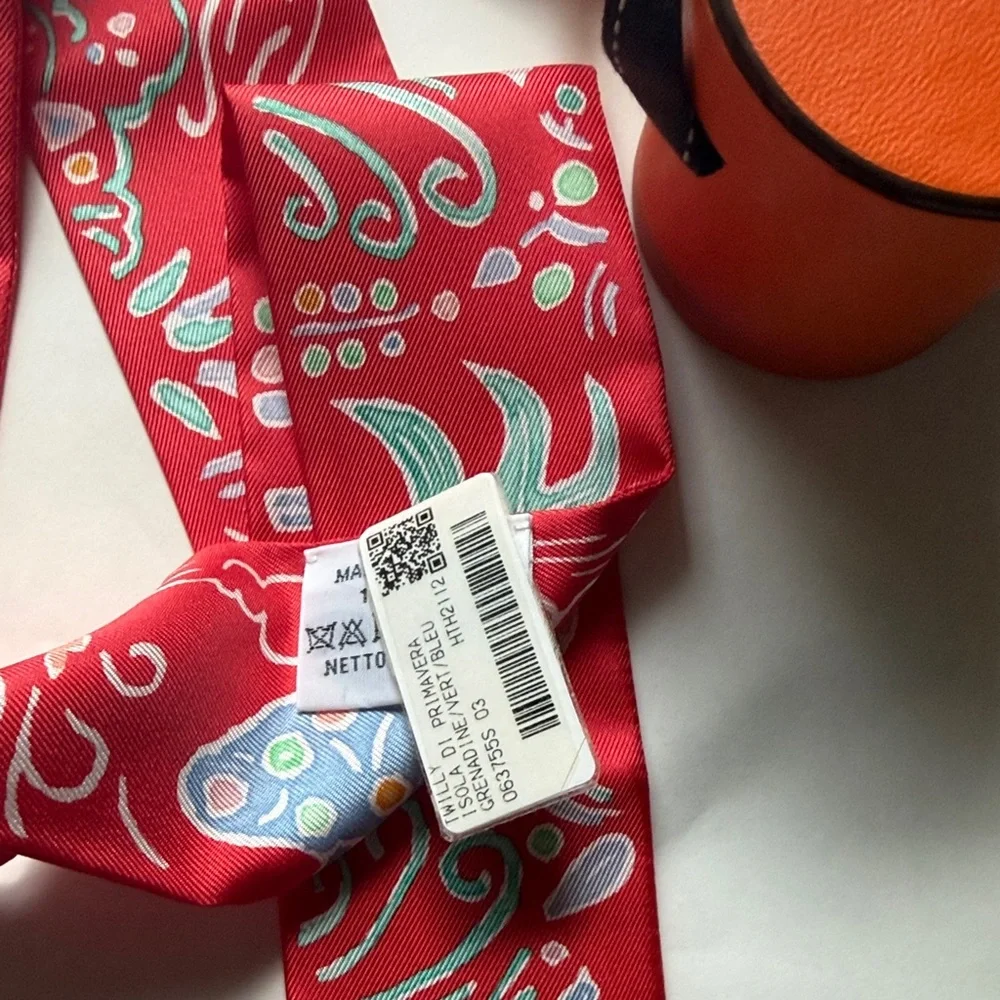 Brand New Hermes Red Silk Scarf with Blue and White Accents - Picture 7 of 8